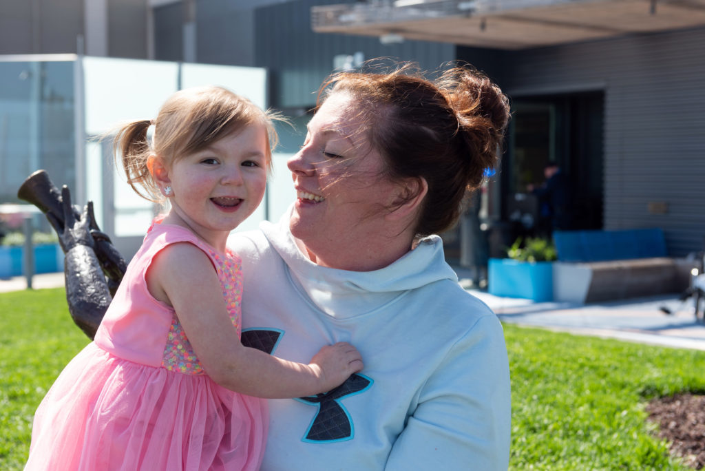 little girl with cdh and her mom