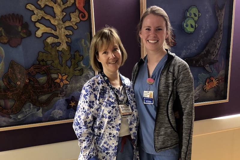 Pat Burke-Sacco and Liz Sacco, a mother and daughter nursing team, pose in the hospital