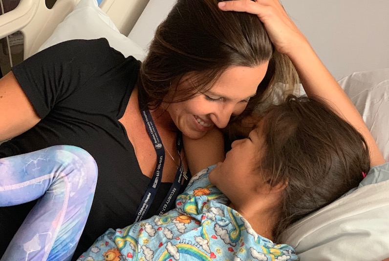 Faith, who had single ventricle surgery, in the hospital with her mom