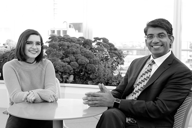 sadie sits with dr. dinakar, her interventional pain doctor