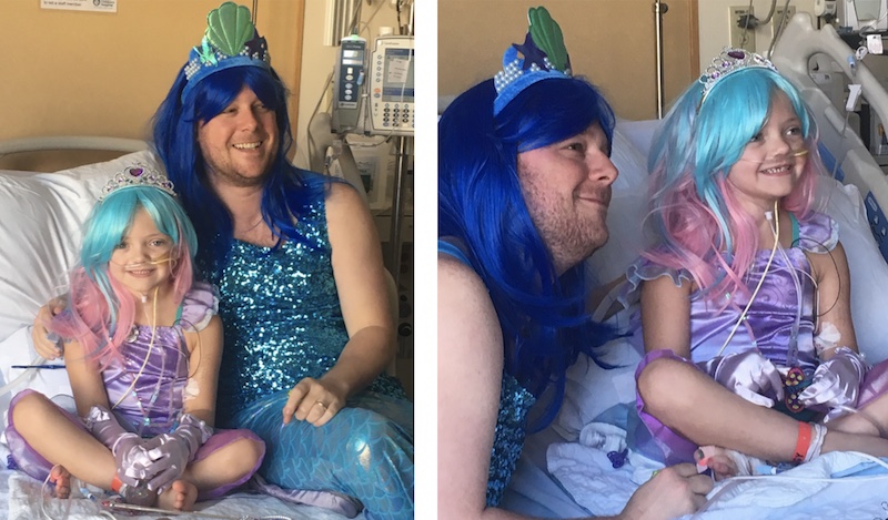 Dr. Perkins and Caitlyn dressed up as mermaids in the hospital
