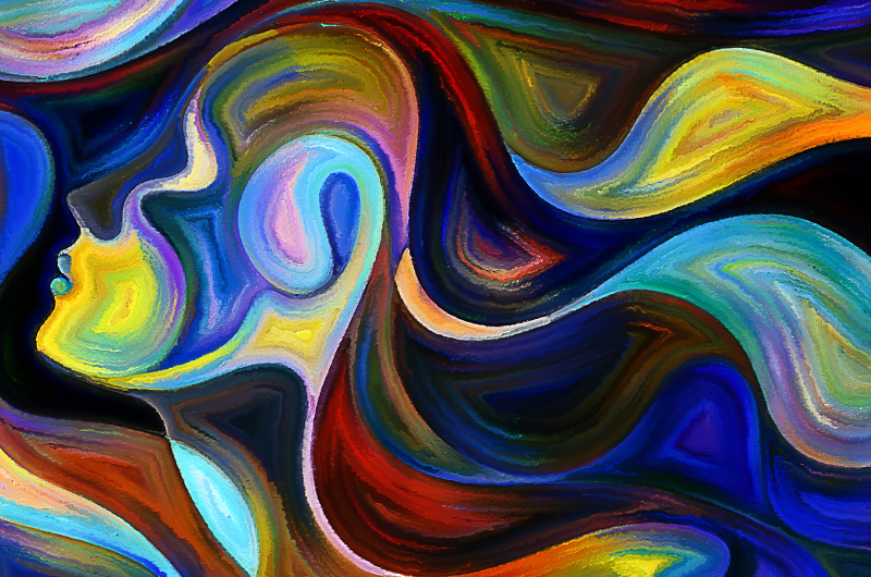 Female face created from abstract shapes