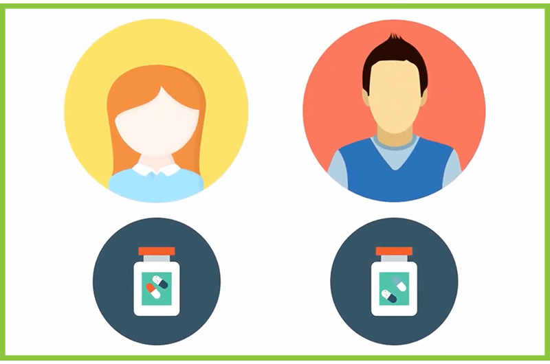 Drawing of a boy and girl and two drug options