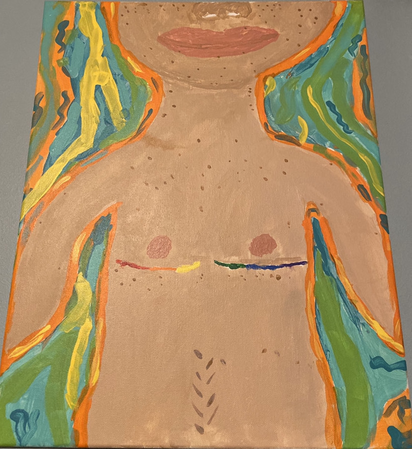 a painting of a person's chest, created by trans teen Oliver.
