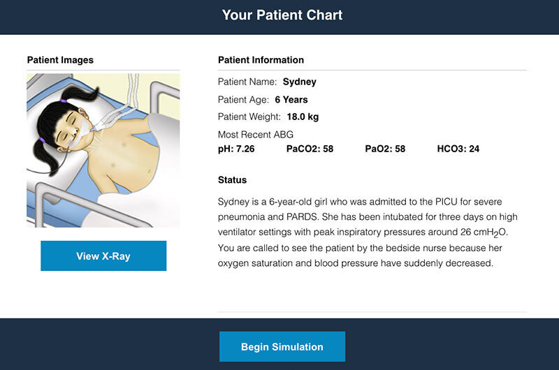 A simulated pediatric ventilator patient.