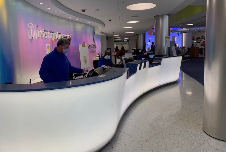 Front desk of Boston Children's Hospital during COVID-19 outbreak