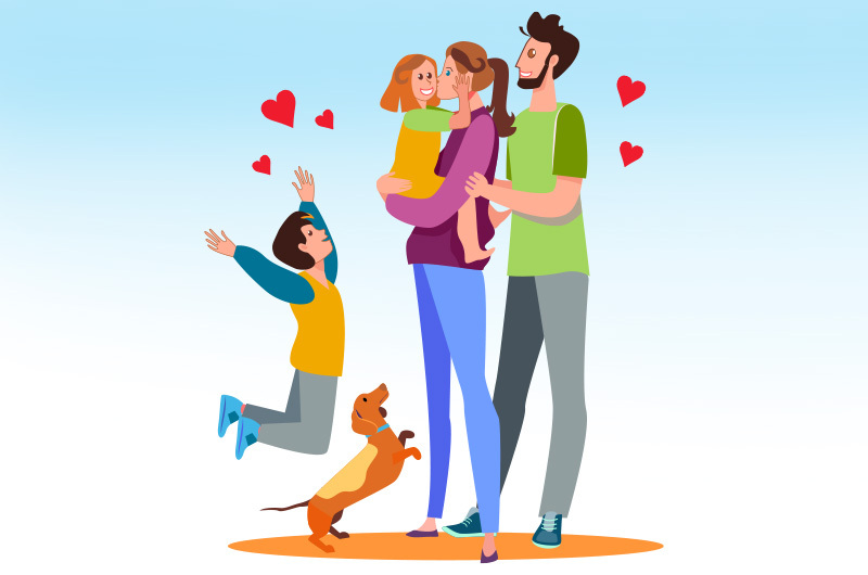 Illustration of family hugging.