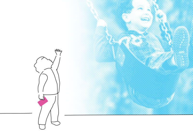 A sketch of a boy watching another swing during COVID-19