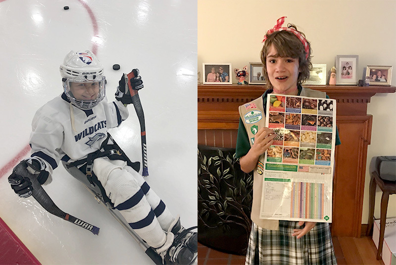 Nolan in his sled hockey gear. Natasha in her Girl Scout uniform. Both kids had limb-salvage surgery after being diagnosed with bone cancer.