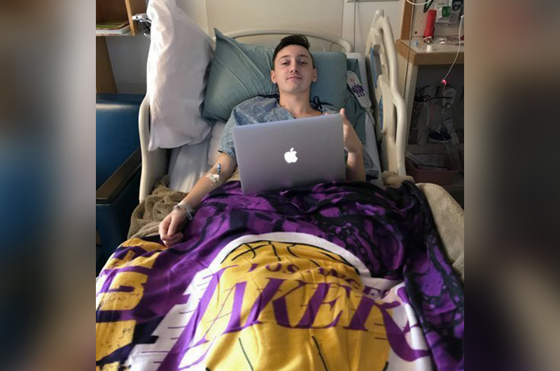 Jack Jr. in his hospital bed recovering after heart surgery to repair his aortic valve.