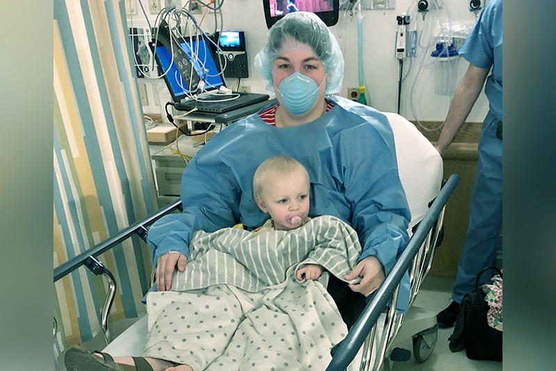Nicky and Harper on a stretcher prior to surgery for a vascular ring